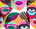 Little Johnny Abstract Painted Faces Multicolour 100% Cotton Fabric