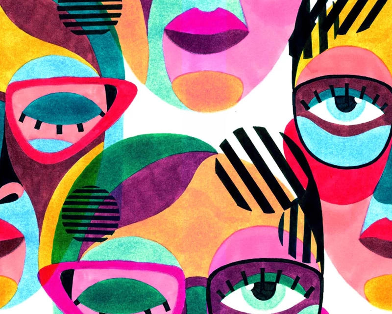 Little Johnny Abstract Painted Faces Multicolour 100% Cotton Fabric