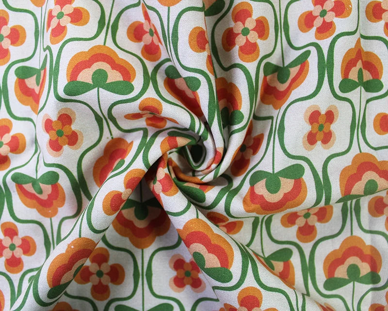 Little Johnny Retro Flower Power Sand 100% Cotton Fabric