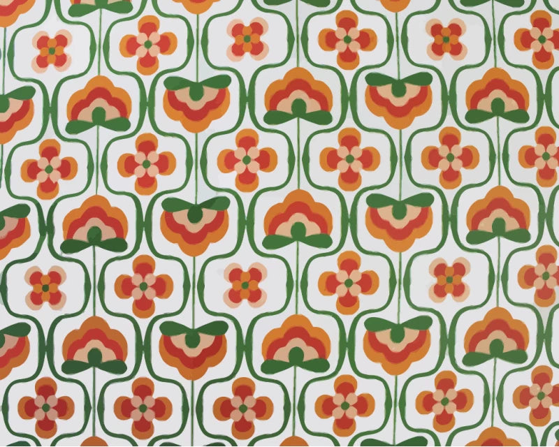 Little Johnny Retro Flower Power Sand 100% Cotton Fabric