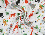 Little Johnny Party Cats White 100% Cotton Fabric