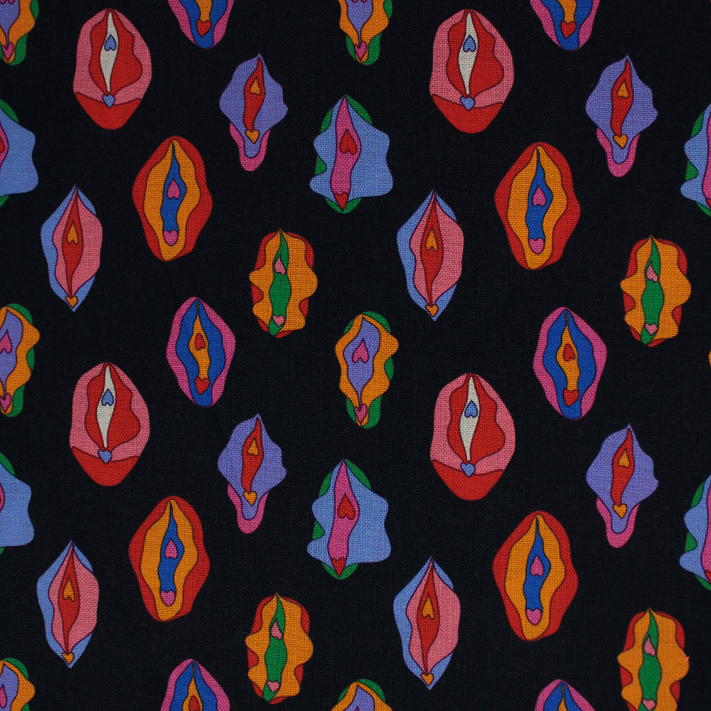Little Johnny Digital Vajayjay Black 100% Cotton Fabric