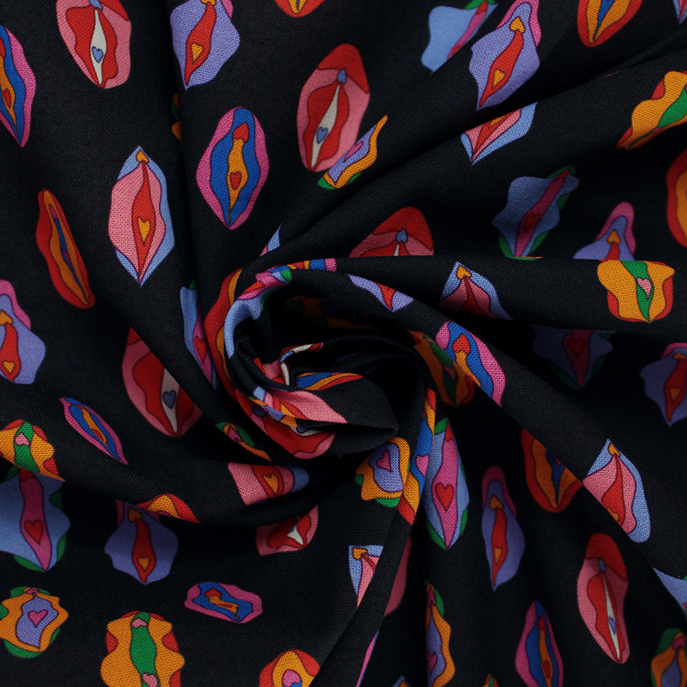 Little Johnny Digital Vajayjay Black 100% Cotton Fabric