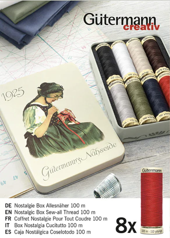 Gutermann Nostalgic Box Sew-All Thread Tin – 8 x 100m Spools Classic Colours