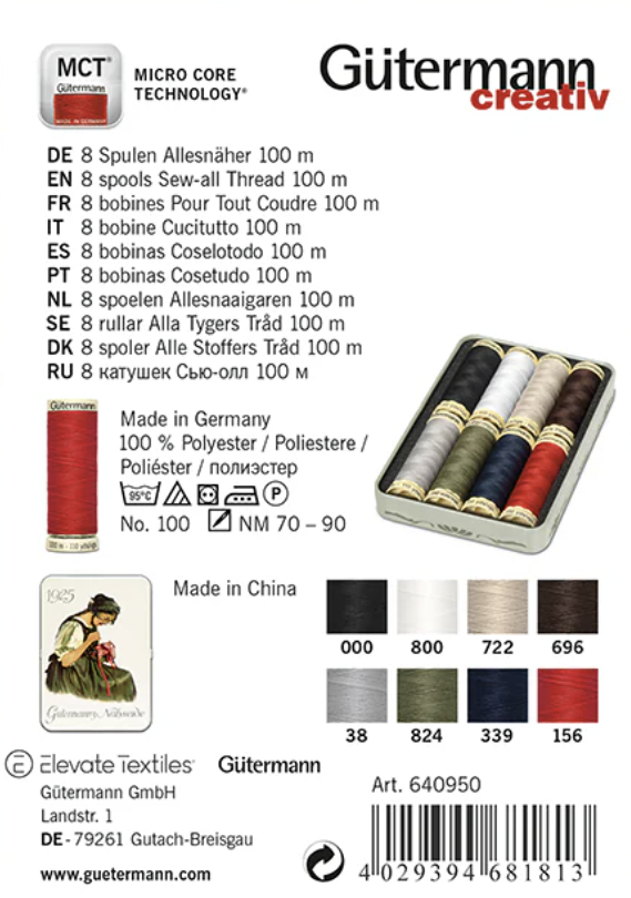Gutermann Nostalgic Box Sew-All Thread Tin – 8 x 100m Spools Classic Colours