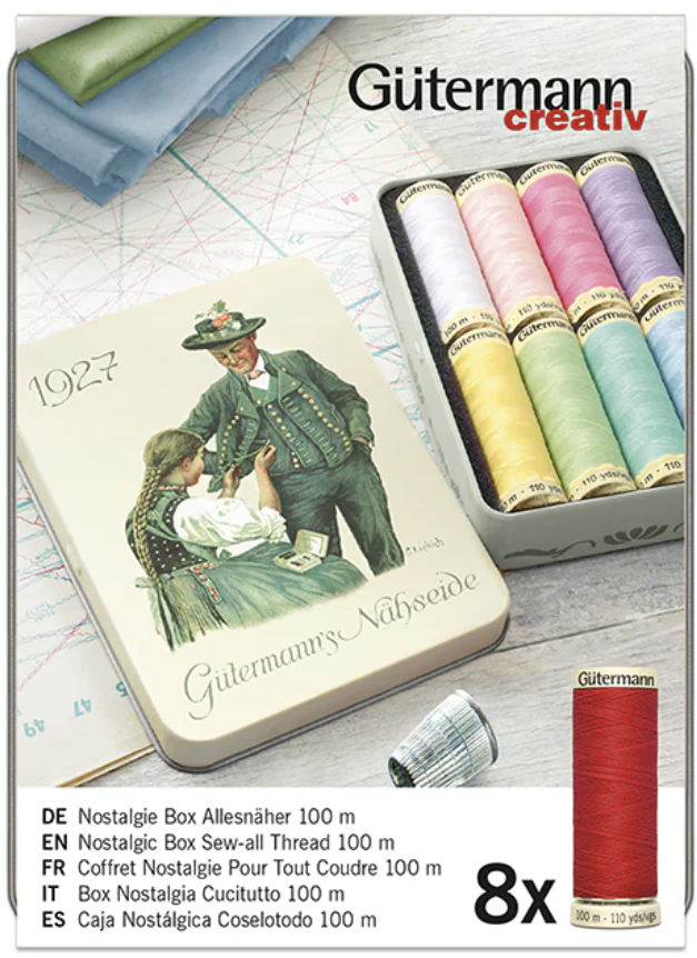 Gutermann Nostalgic Box Sew-All Thread Tin – 8 x 100m Spools Pastel Colours