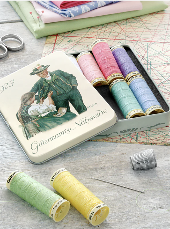 Gutermann Nostalgic Box Sew-All Thread Tin – 8 x 100m Spools Pastel Colours