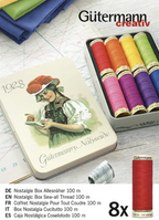 Gutermann Nostalgic Box Sew-All Thread Tin – 8 x 100m Spools Bright Colours