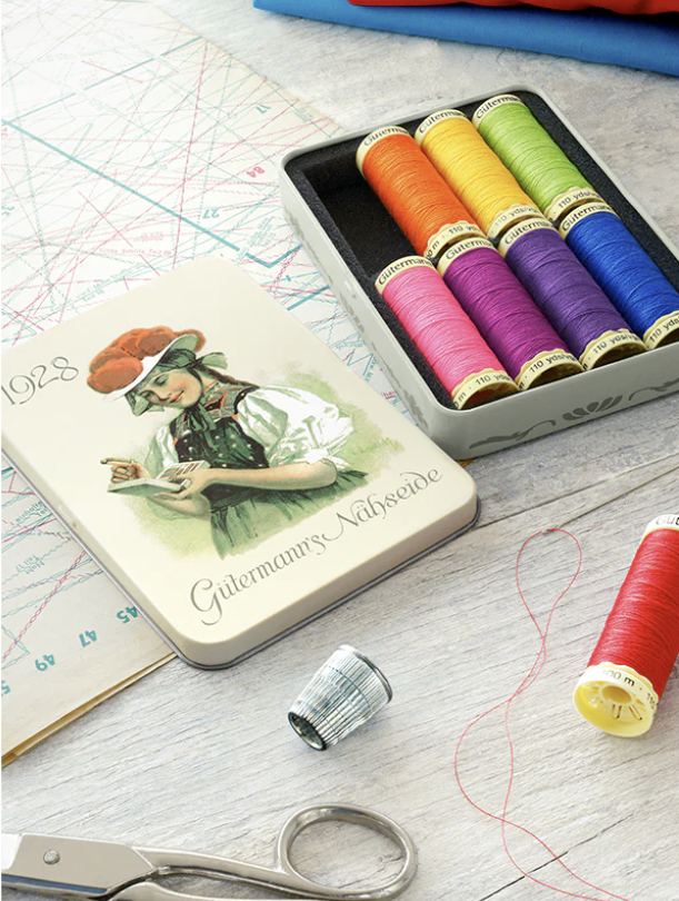 Gutermann Nostalgic Box Sew-All Thread Tin – 8 x 100m Spools Bright Colours