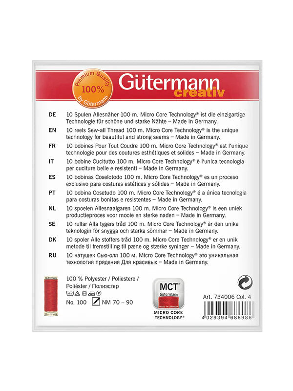 Gütermann Sew-All Thread | 10 x 100m Colour Pack – Combo 4 Red