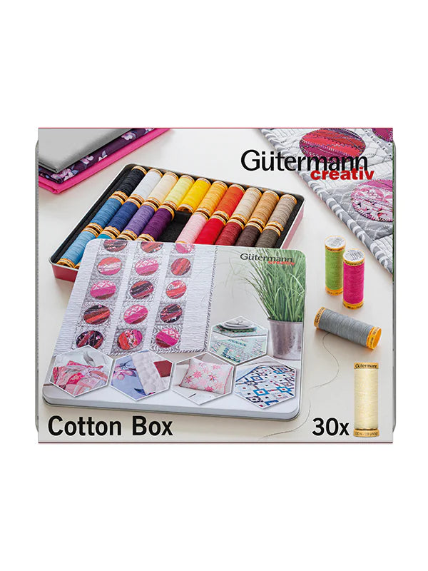 Gutermann Natural Cotton Thread Box – 30 x 100m Spools with Storage Tin