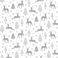 Silver Metallic Reindeer & Christmas Trees 100% Cotton Fabric – White | 112cm Wide | Nutex