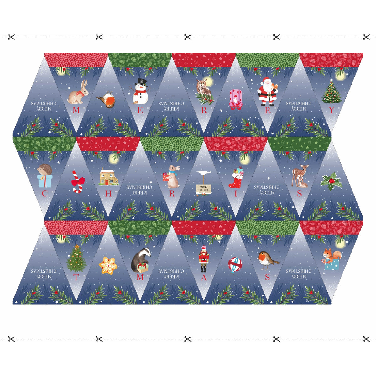 Woodland Christmas Bunting Fabric Panel – Merry Christmas | 90cm x 112cm