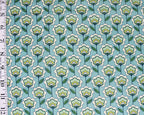 Little Johnny Retro Far Out Floral Premium Turquoise 100% Cotton Fabric