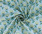 Little Johnny Retro Far Out Floral Premium Turquoise 100% Cotton Fabric