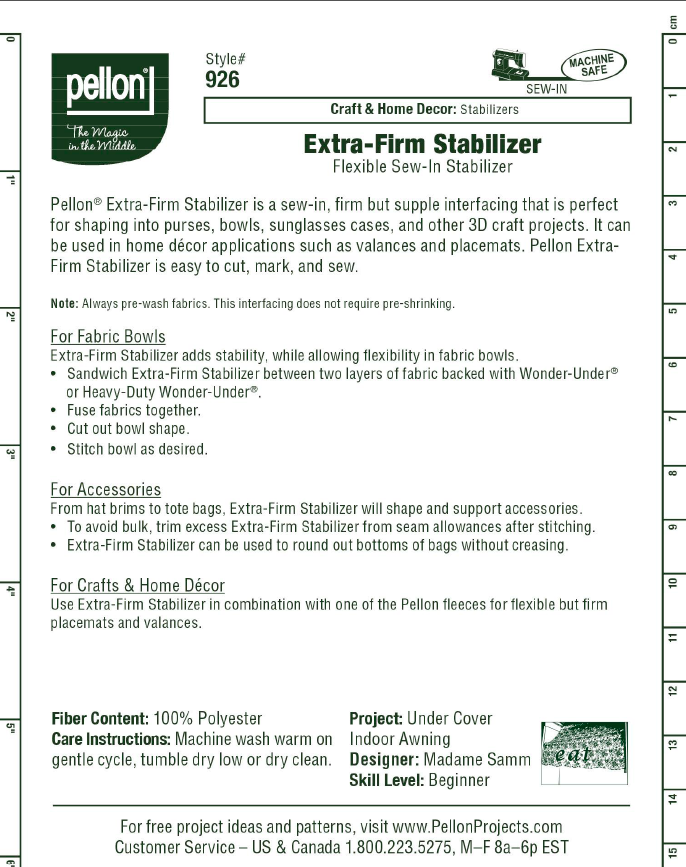 Pellon 926 Extra Firm Sew In Stabiliser – 19″ Wide