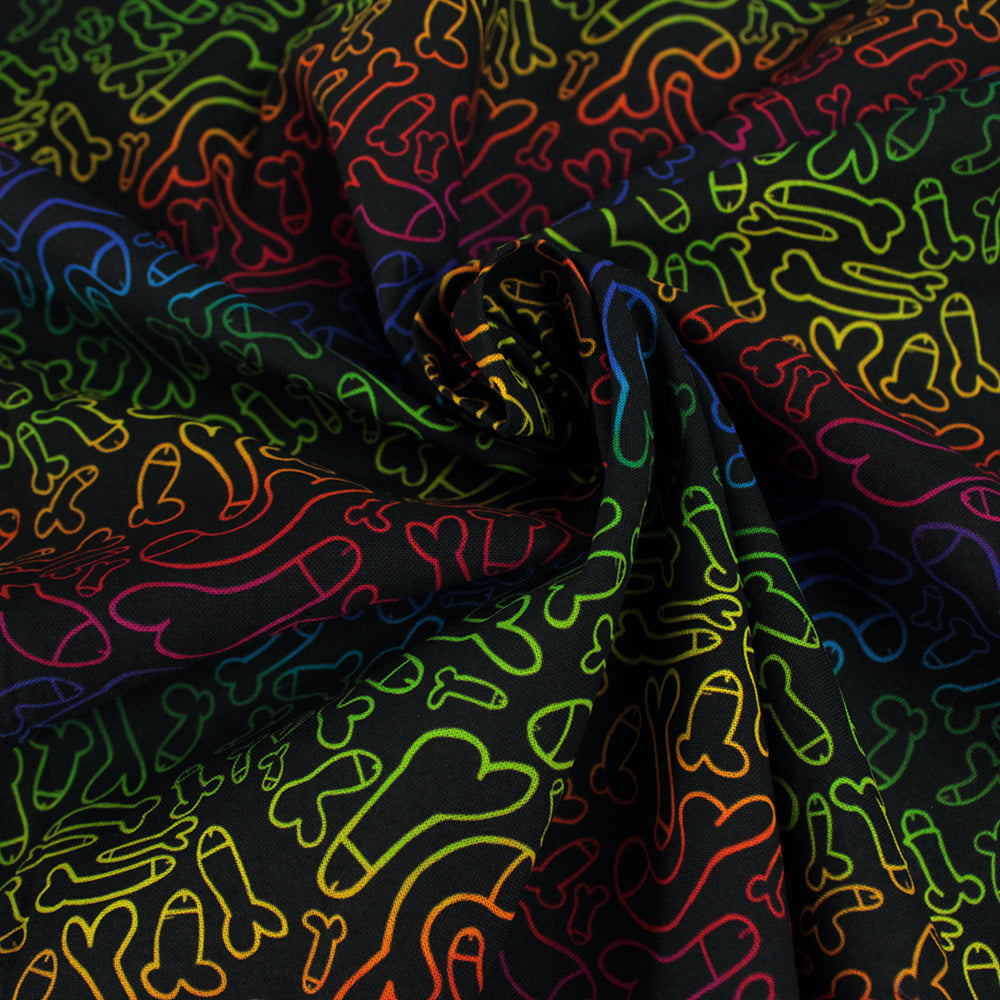 Little Johnny Cockadoodle Black 100% Cotton Fabric