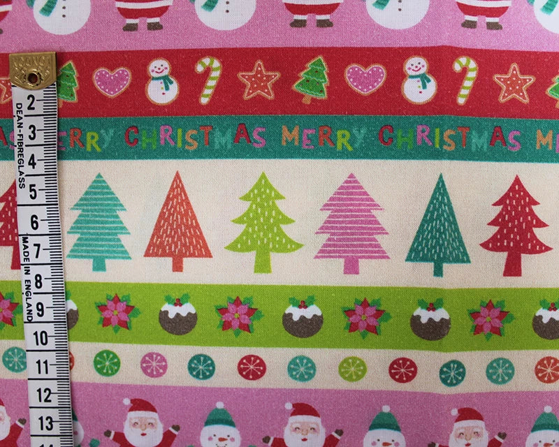 Little Johnny Christmas Stripes Multicolour 100% Cotton Fabric