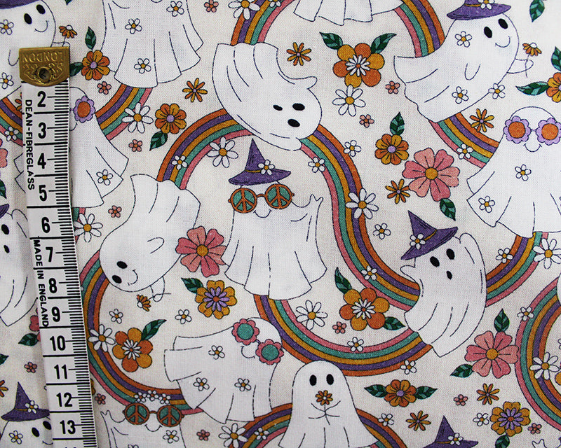 Little Johnny Retro Boo Ghost Off White 100% Cotton Fabric