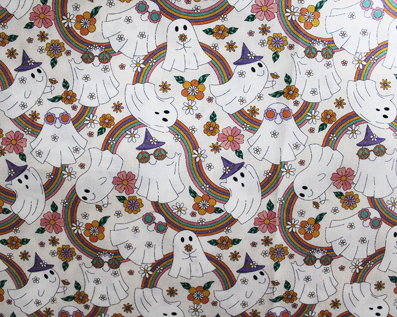 Little Johnny Retro Boo Ghost Off White 100% Cotton Fabric