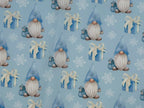 Christmas Gnomes Blue Polycotton Fabric | 110cm Wide | 90/10 Poly Cotton