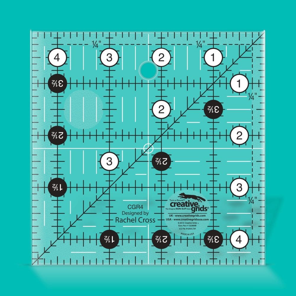 Creative Grids CGR4 Non-Slip Square Quilting Ruler 4½ x 4½ inch