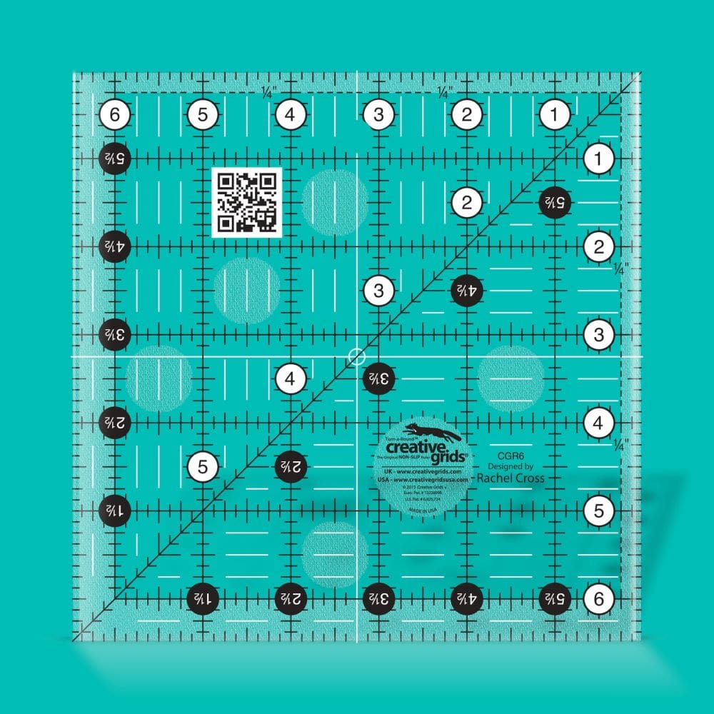 Creative Grids CGR6 Square Non Slip Quilting Ruler 6½ x 6½ inch