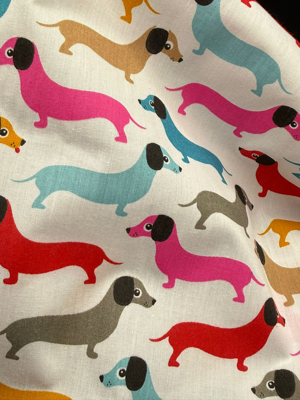 Multi Colour Dachshund Polycotton Fabric | 110cm Wide | 80/20 Poly Cotton