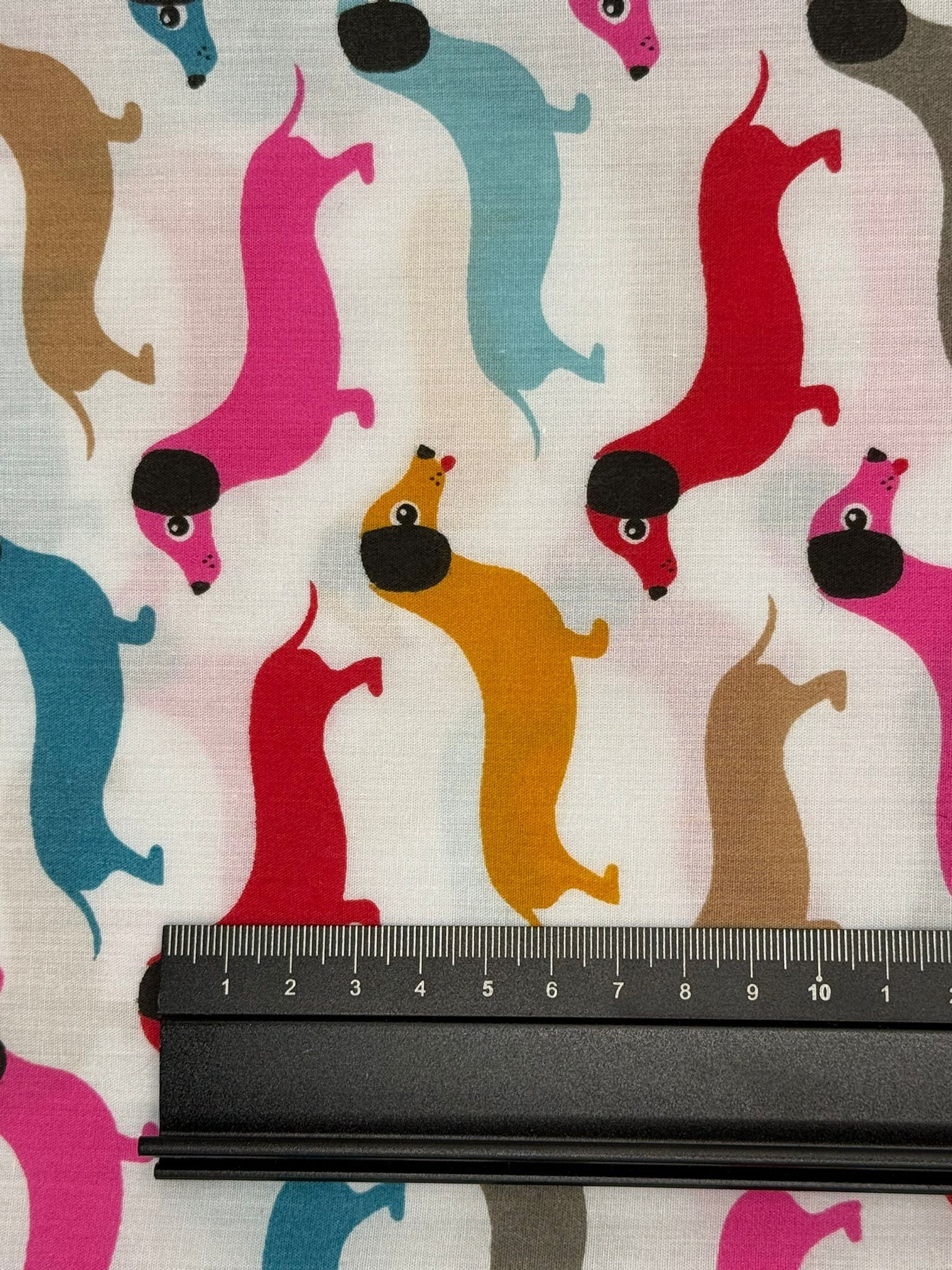 Multi Colour Dachshund Polycotton Fabric | 110cm Wide | 80/20 Poly Cotton