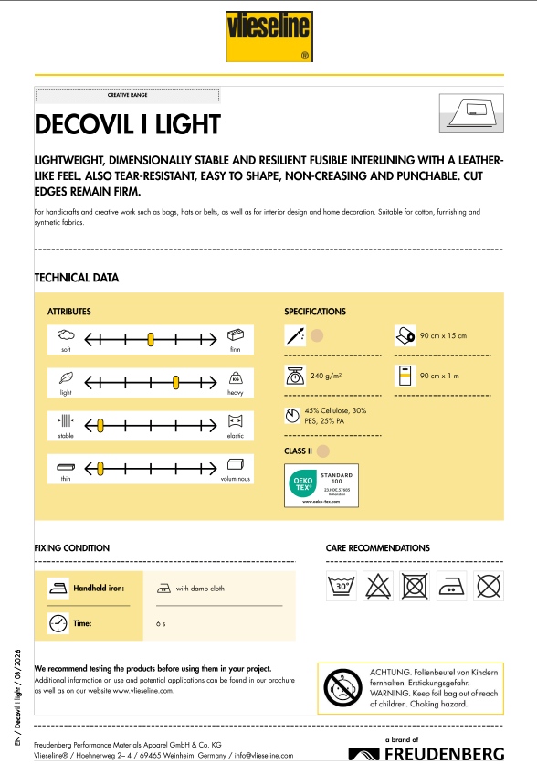 Vlieseline Decovil I Light Fusible Iron-On Interfacing – Beige | 90cm Wide