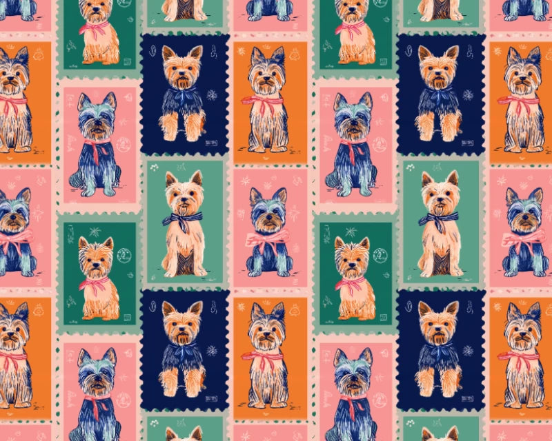 Empee Studio Yorkie Stamps 100% Cotton Fabric