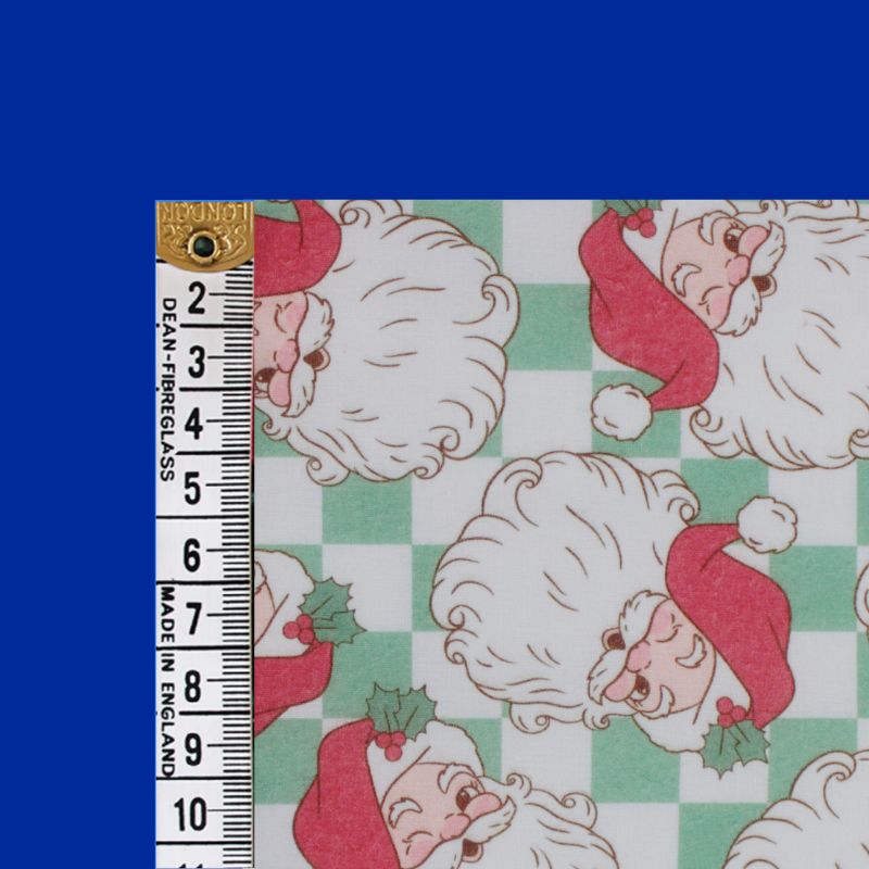 E Studio Retro Santa Grid Green Polycotton Fabric