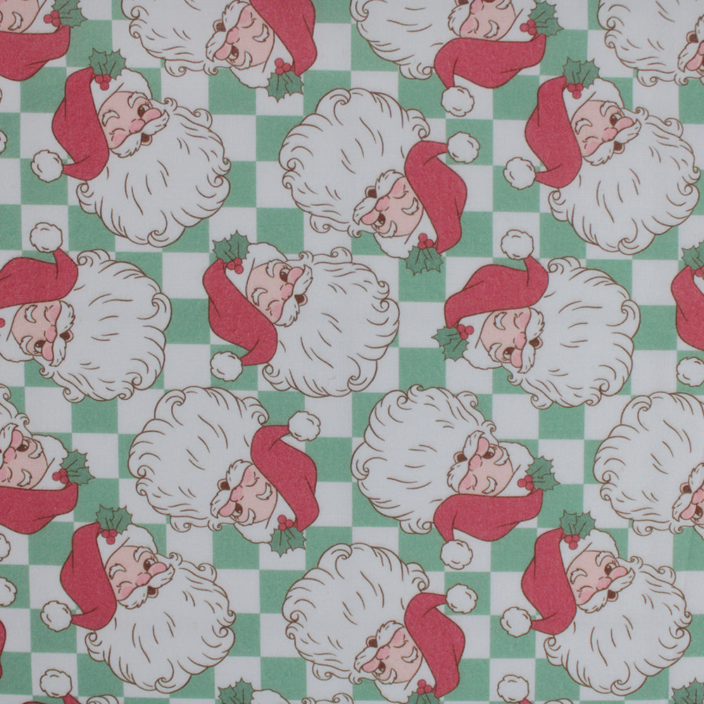 E Studio Retro Santa Grid Green Polycotton Fabric