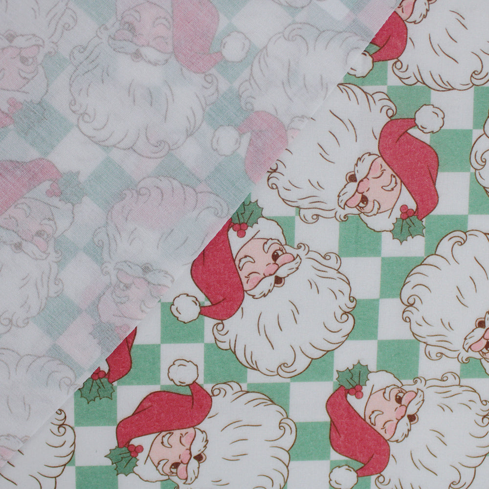 E Studio Retro Santa Grid Green Polycotton Fabric