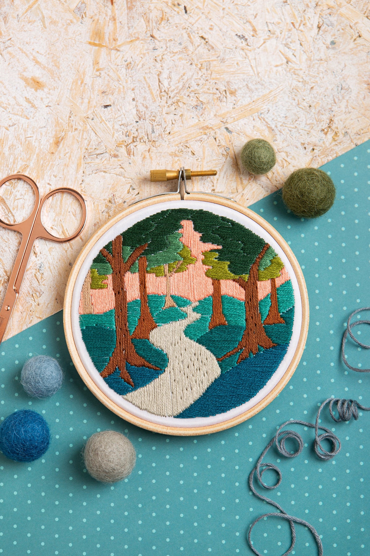 Hawthorn Handmade Forest Walk Landscape Mini Embroidery Kit for Beginners