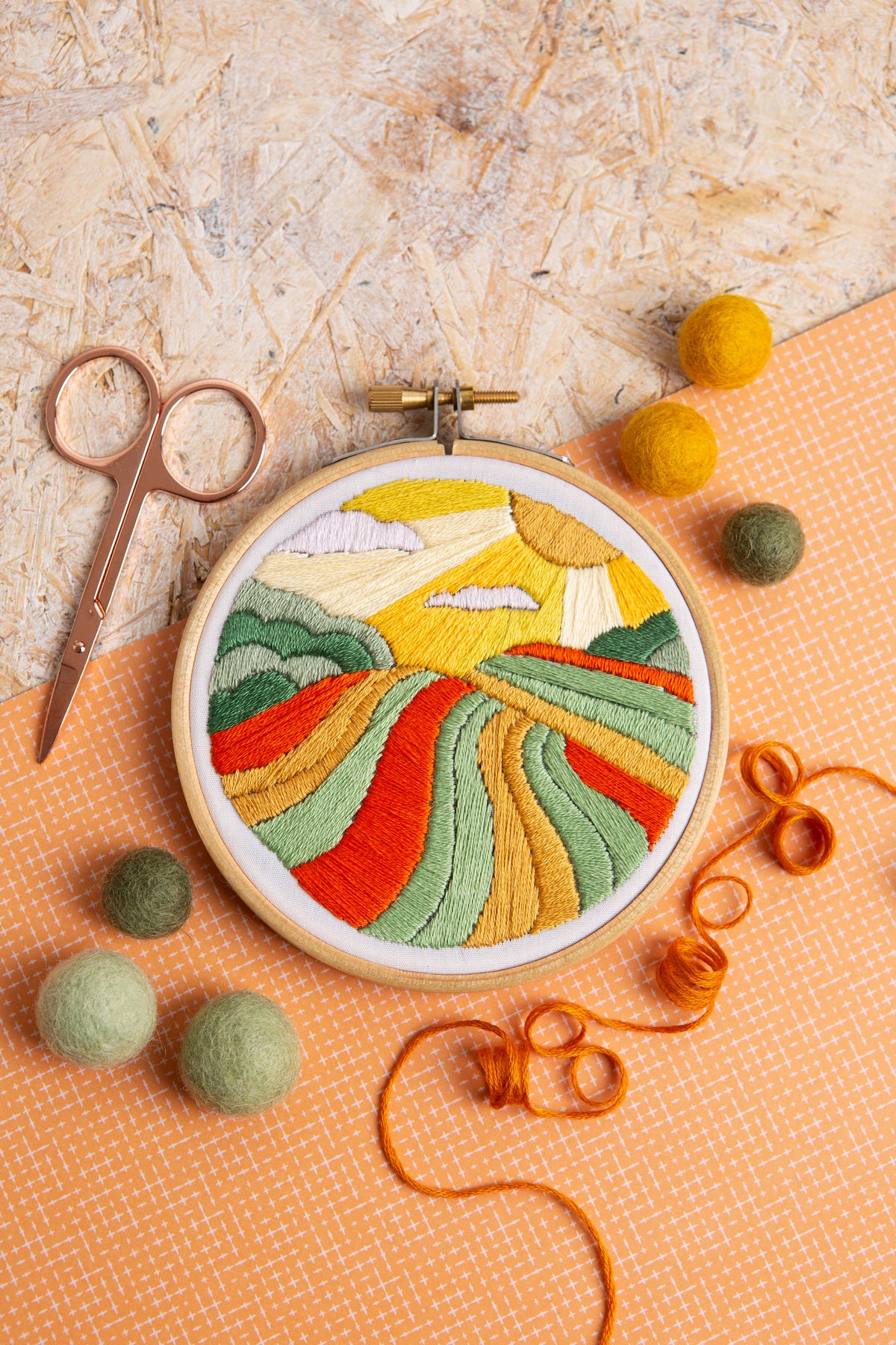 Hawthorn Handmade Harvest Time Landscape Mini Embroidery Kit for Beginners
