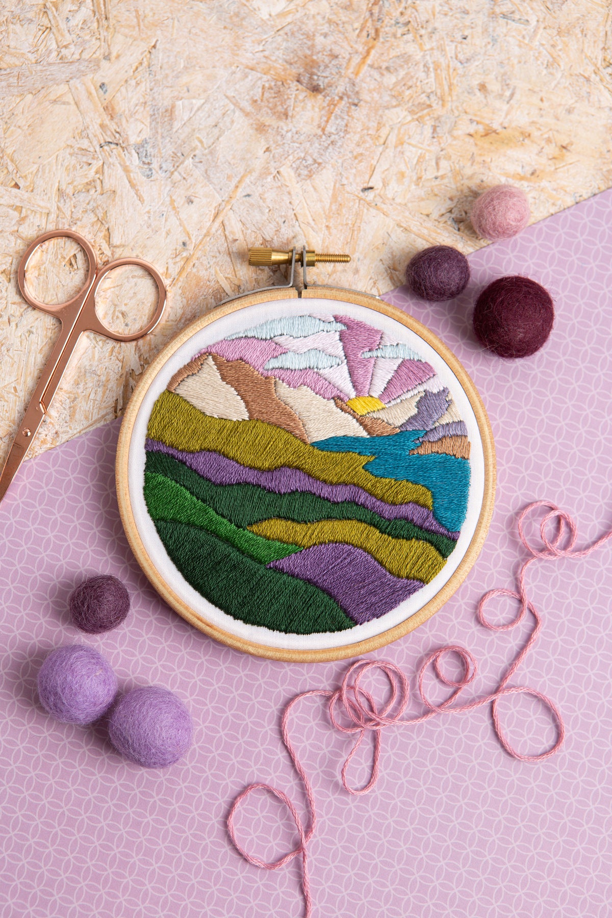 Hawthorn Handmade Highland Hike Landscape Mini Embroidery Kit for Beginners