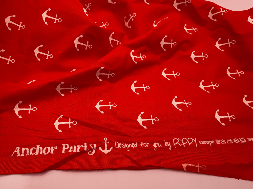 Red fabric with white anchor pattern and 'Anchor Party' text