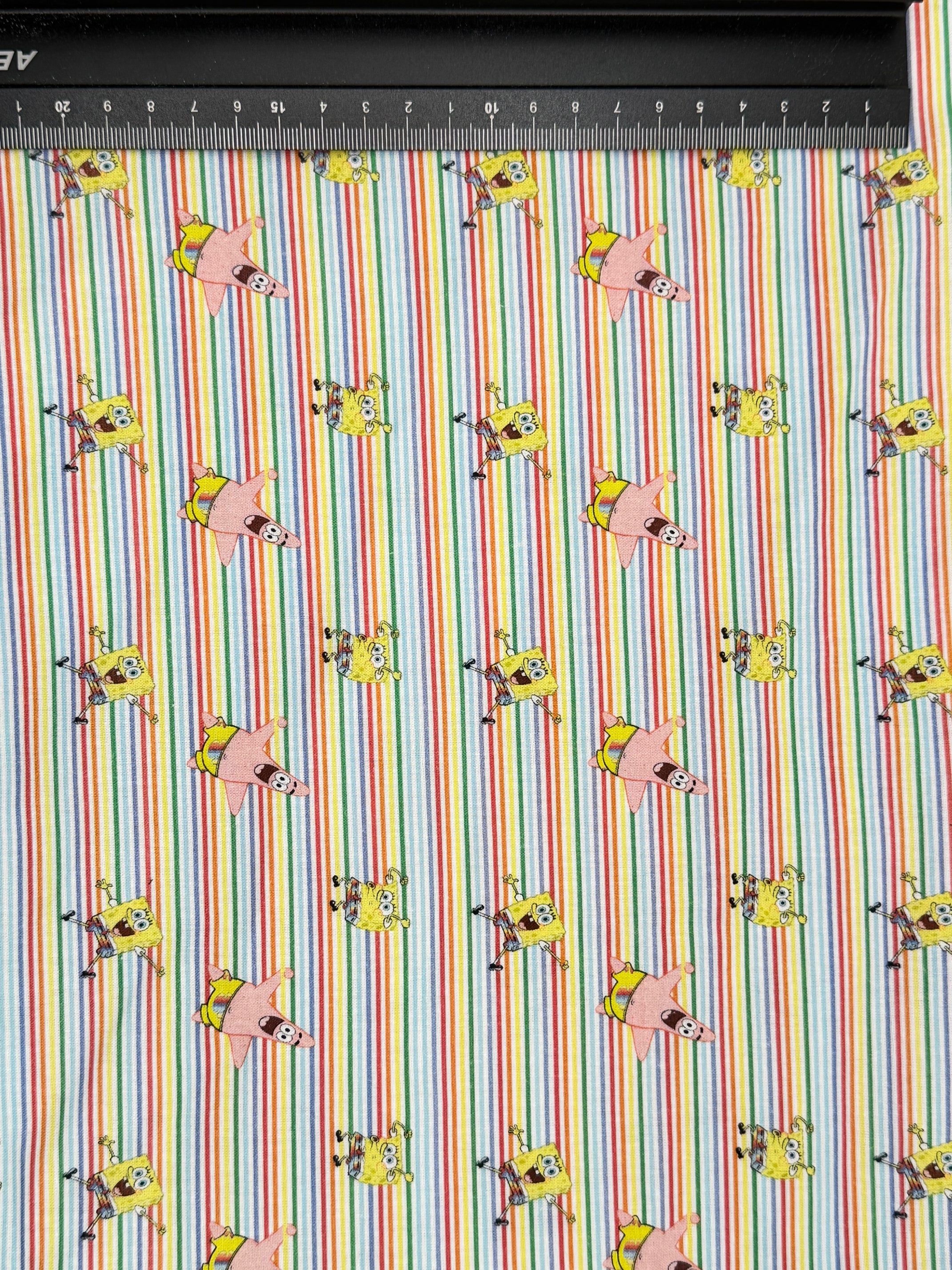 Little Johnny Sponge Bob Rainbow Stripe | Licensed Digital Print Cotton