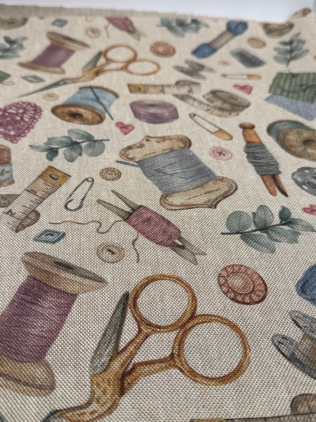 Recycled Linen Look Canvas - Vintage Sewing Pattern Design - Digital Print