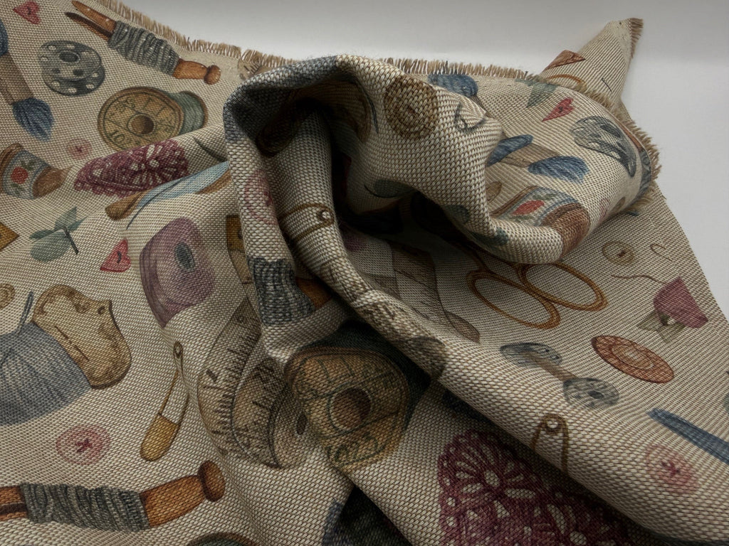 Recycled Linen Look Canvas - Vintage Sewing Pattern Design - Digital Print