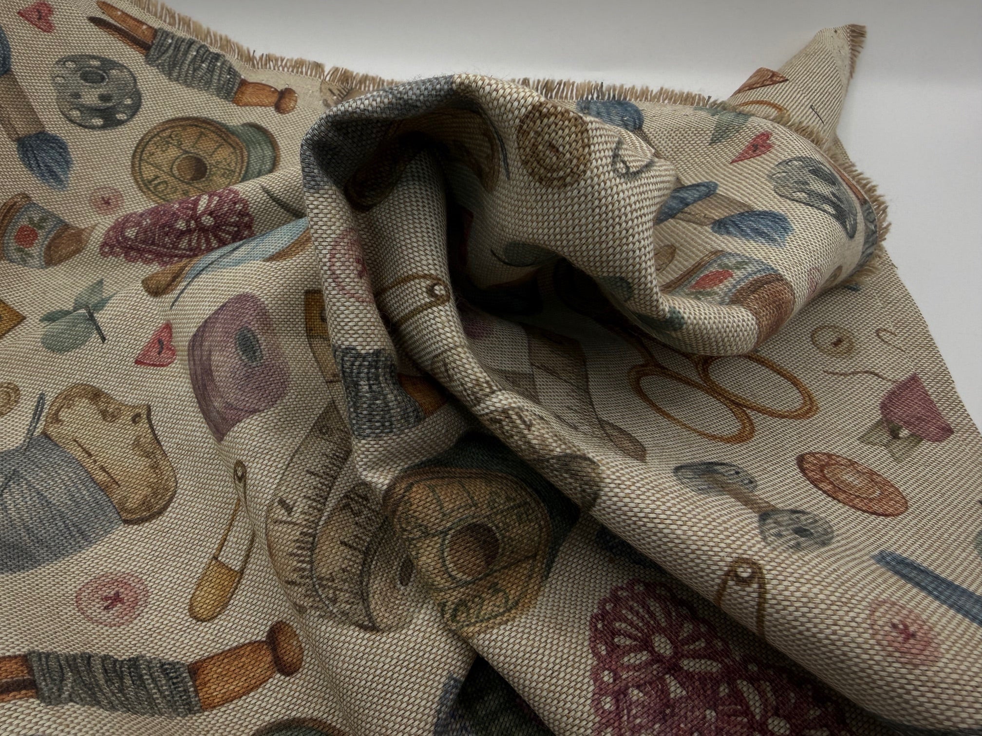Recycled Linen Look Canvas - Vintage Sewing Pattern Design - Digital Print