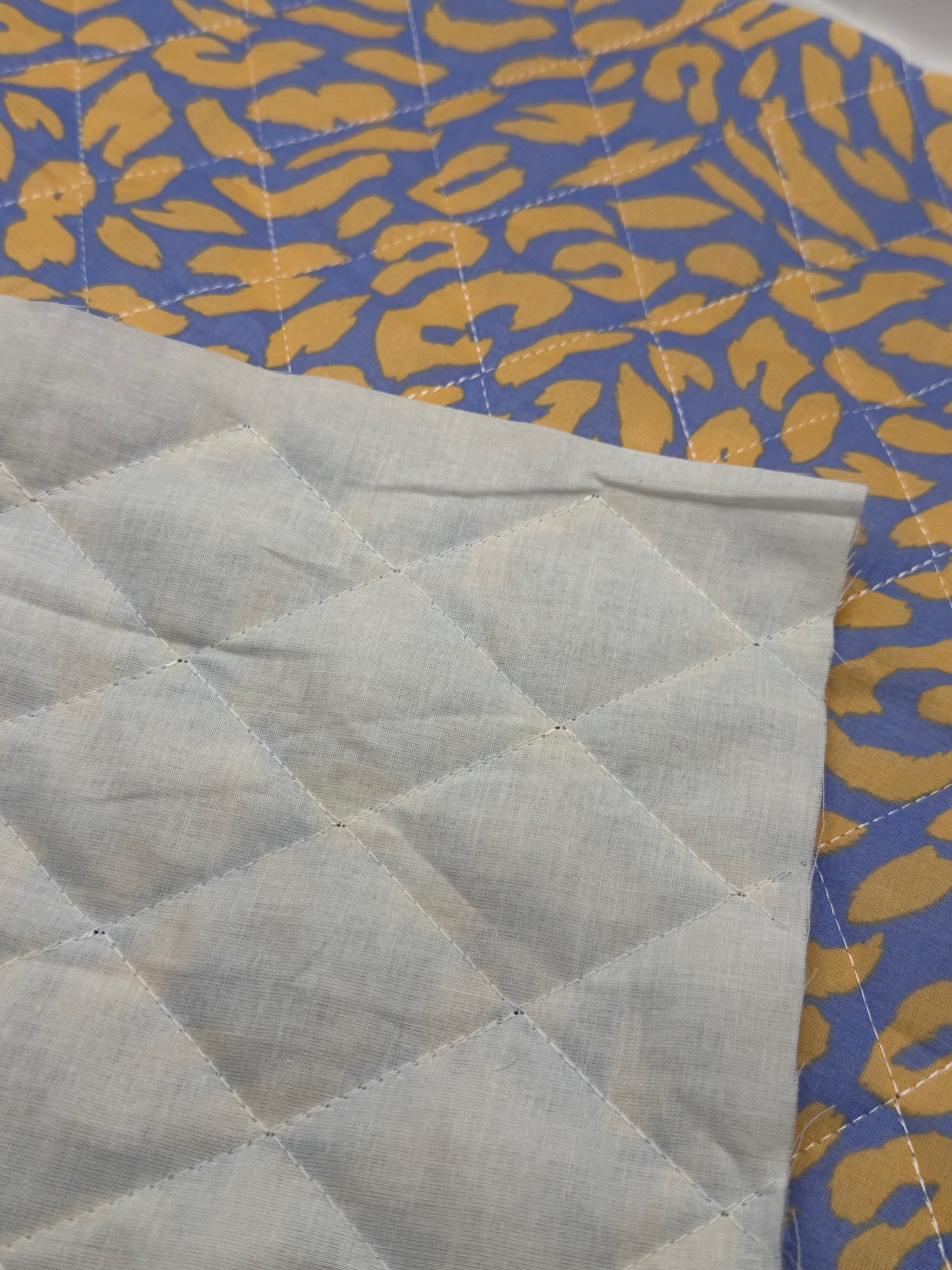 Cotton Pre Quilted Fabric - Blue Animal Print