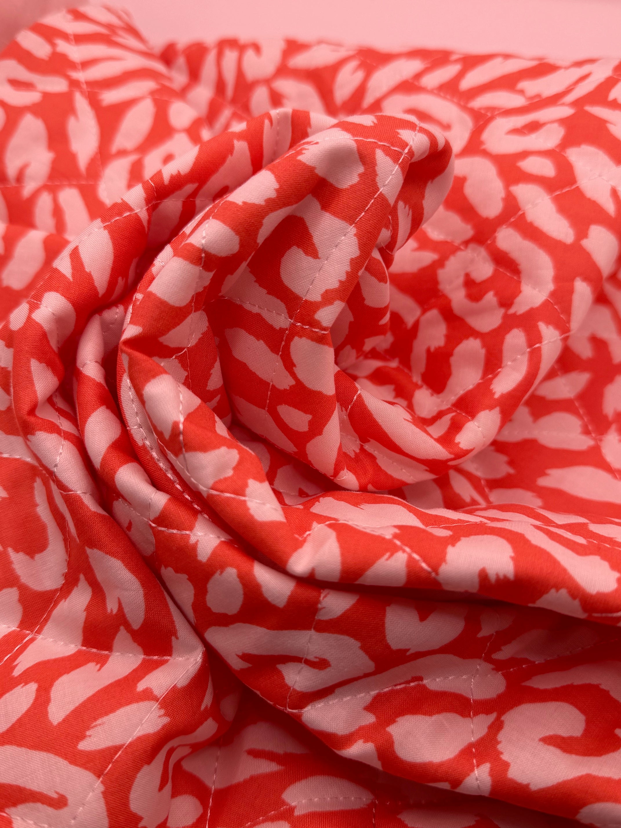Cotton Pre Quilted Fabric - Coral Animal Print