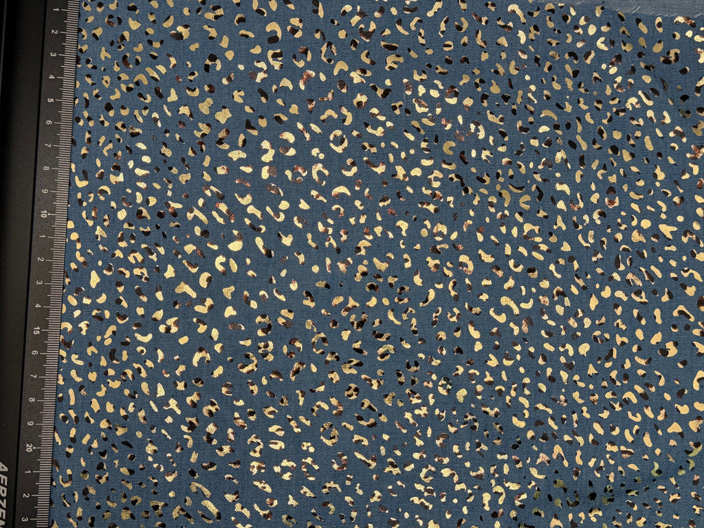 Denim Foiled Leopards Fabric