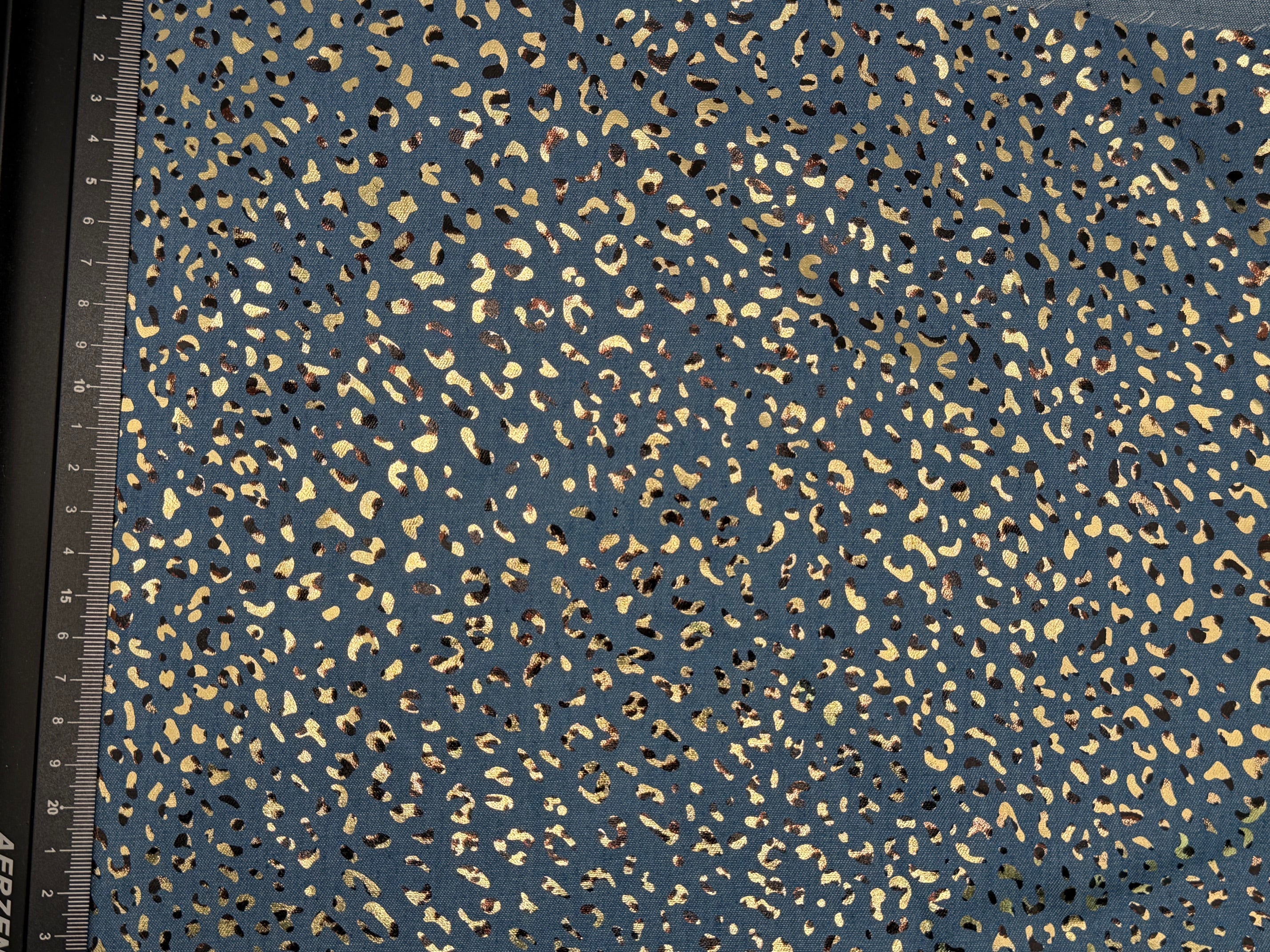 Denim Foiled Leopards Fabric