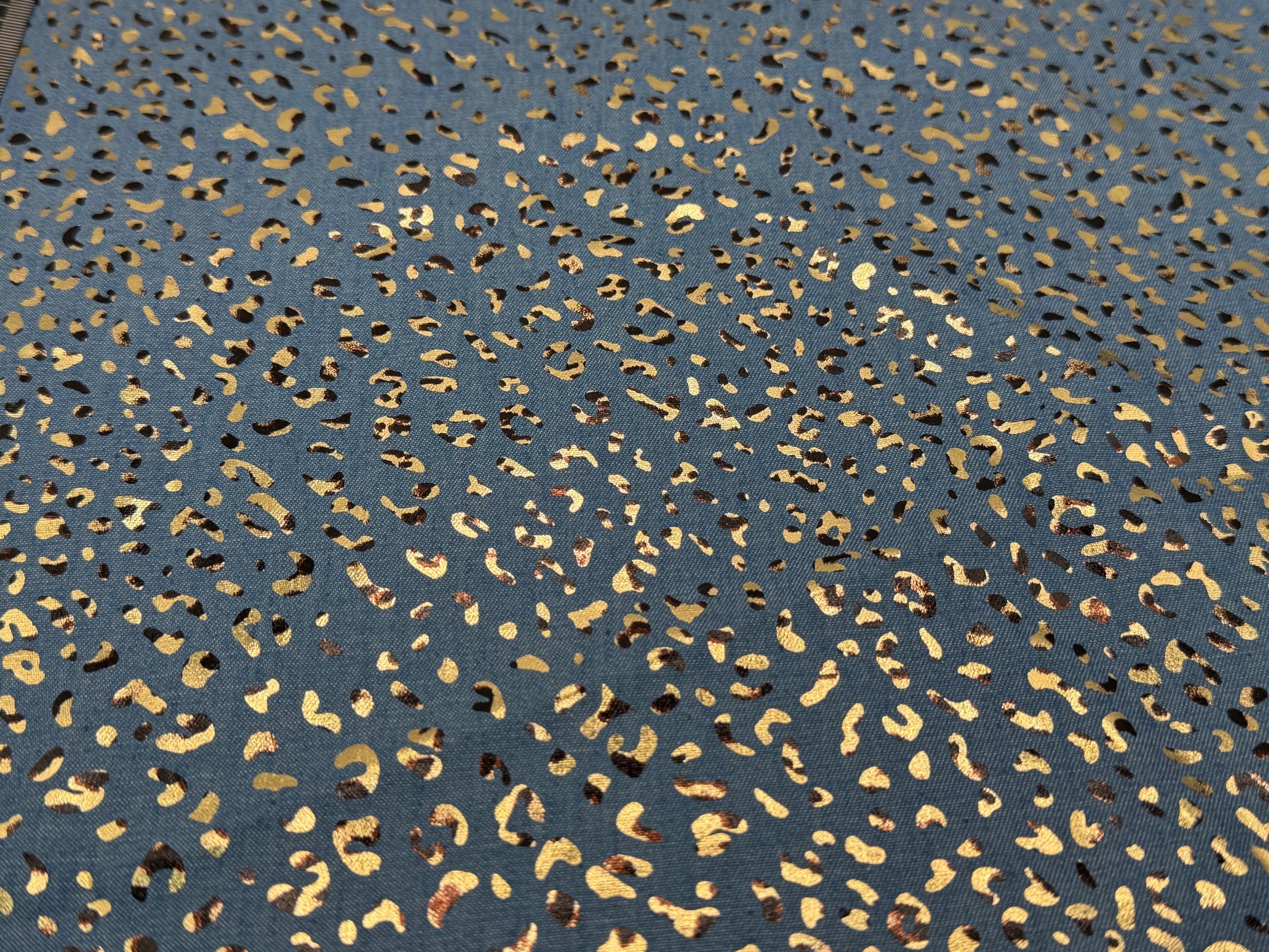 Denim Foiled Leopards Fabric