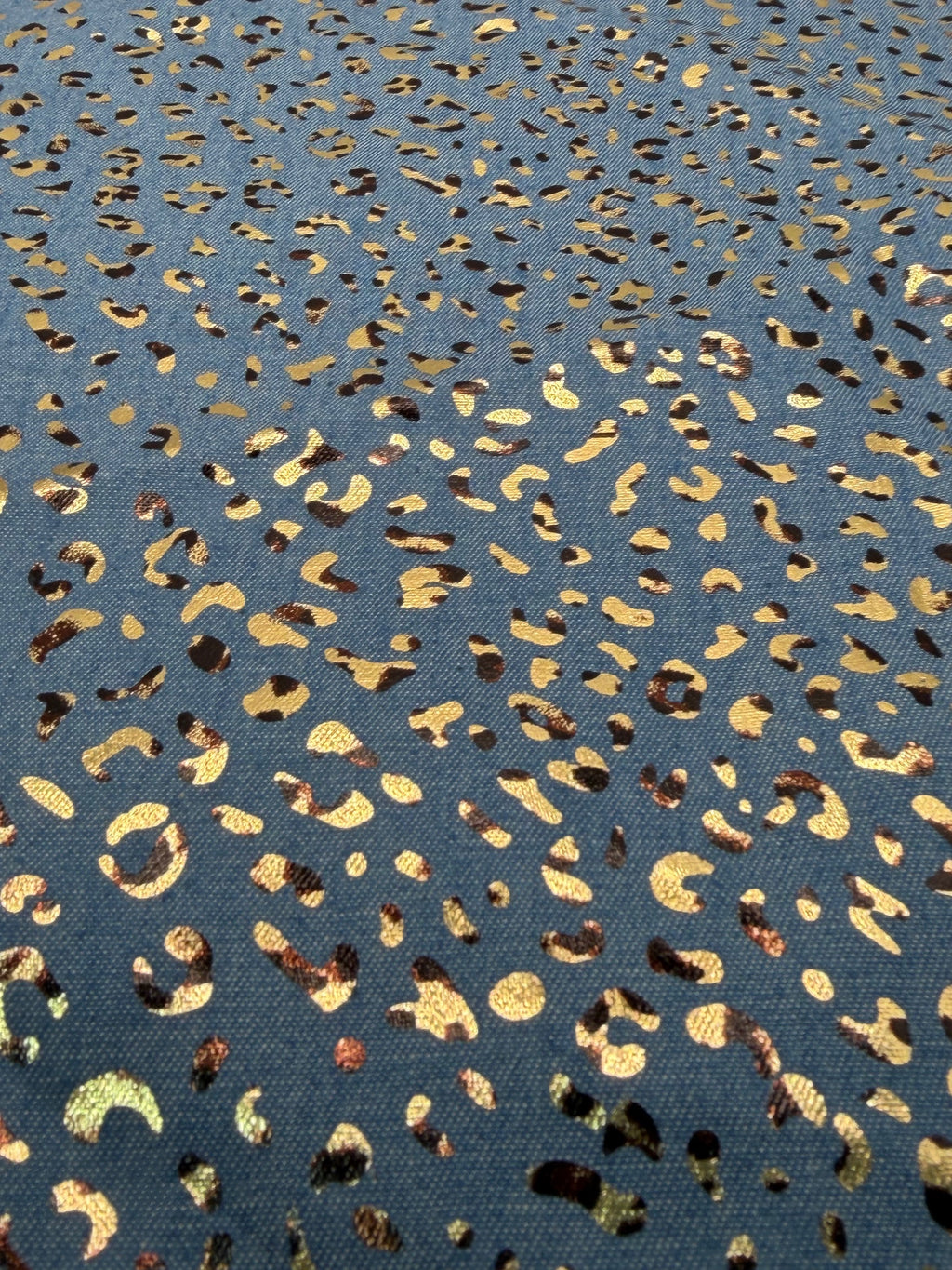 Denim Foiled Leopards Fabric