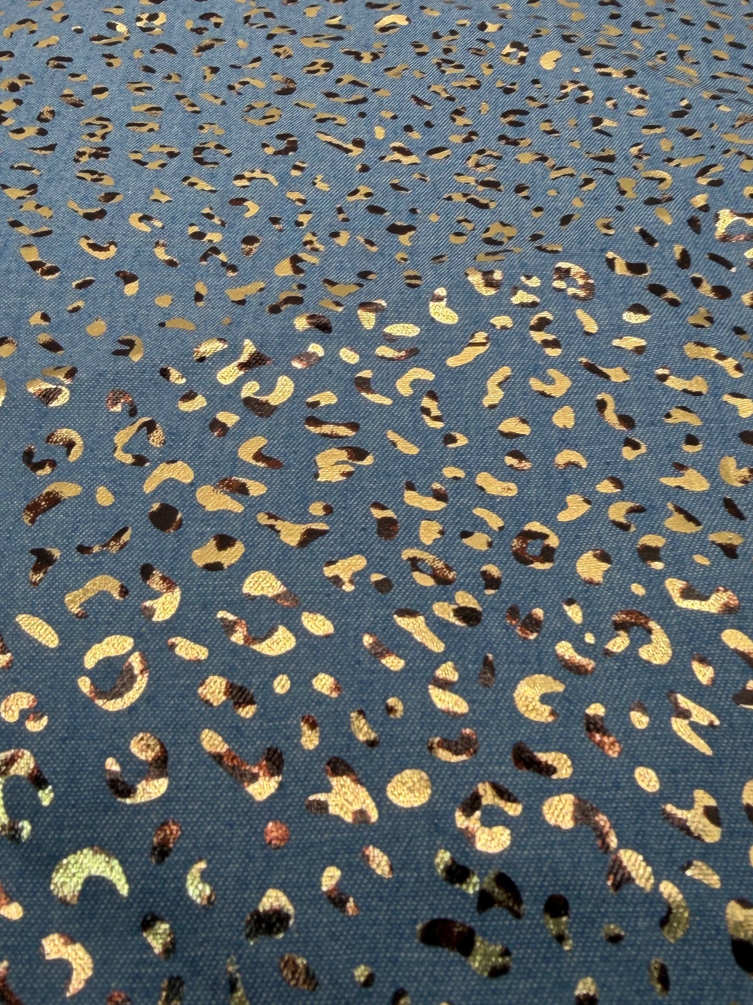 Denim Foiled Leopards Fabric