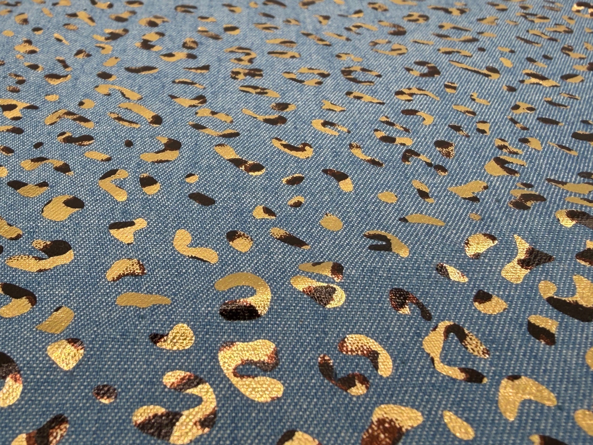 Denim Foiled Leopards Fabric